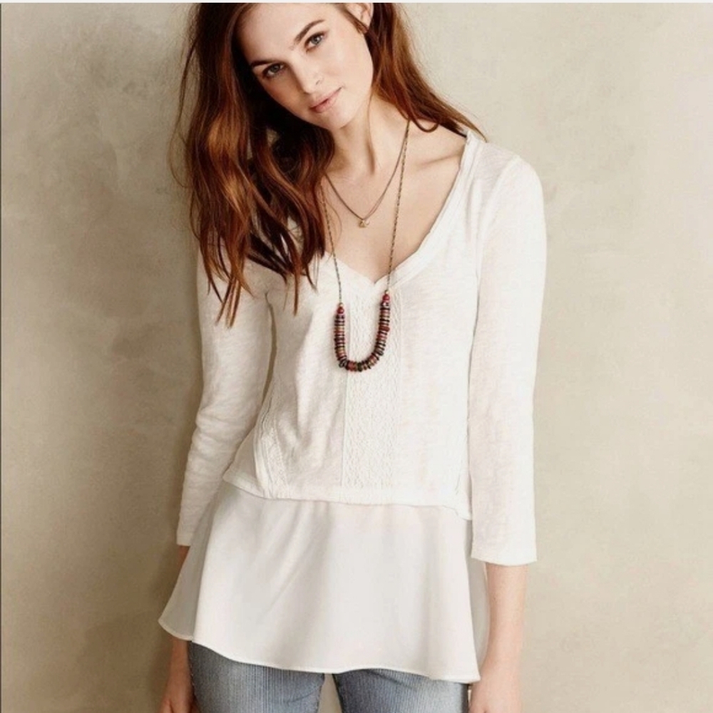Meadow Rue Cream Blouse with Layered Hem